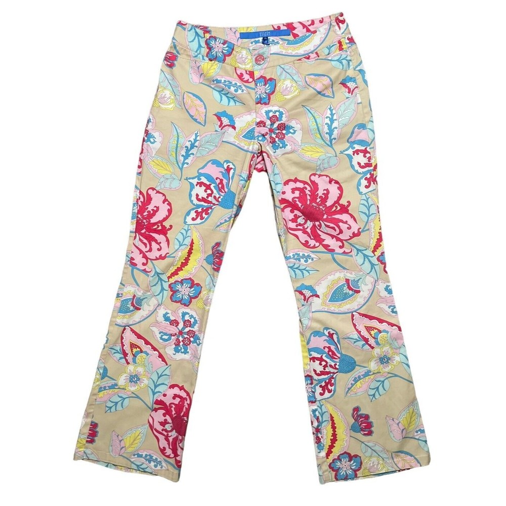 Escada Sport EU38 US8 Kate Pants-Tan Pink Yellow Floral/Paisley Straight Leg